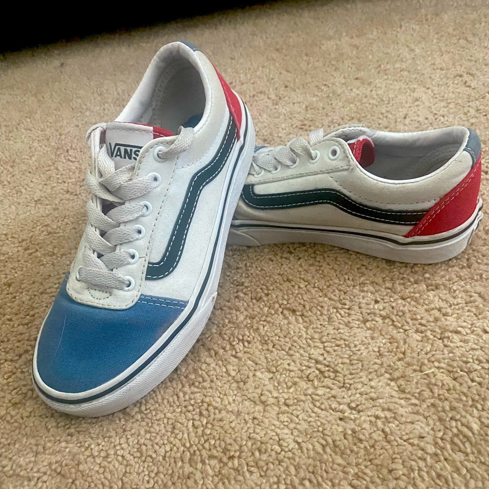 Vans kids red, white and blue shoes